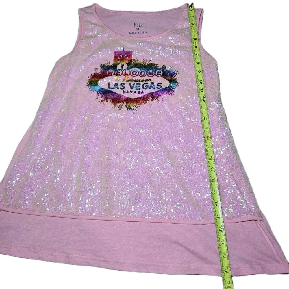 Mila Las‎ Vegas Sequin Tank & Shorts Set Women's XL Pink Sparkle Lounge Pajama